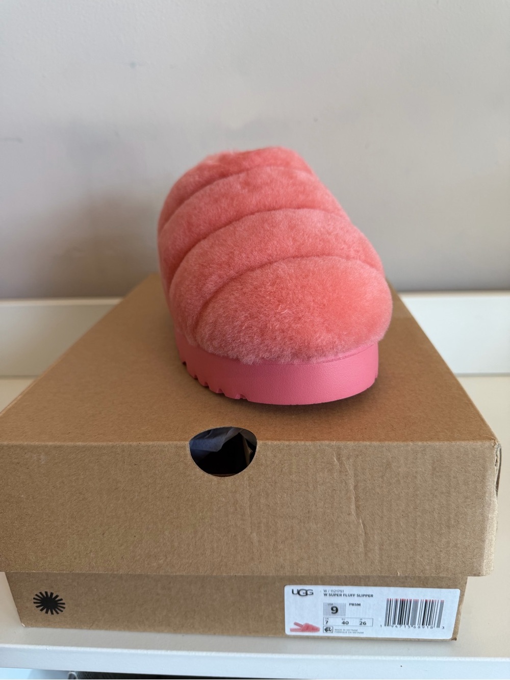 UGG Super Fluff Slipper Prism Pink Womens 9 Sheepskin Platform Slingback NEW - Picture 3 of 7